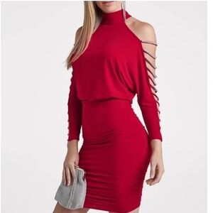 Venus Vibrant Red Cold Shoulder Rhinestone Embellished Mini Dress  -Size M